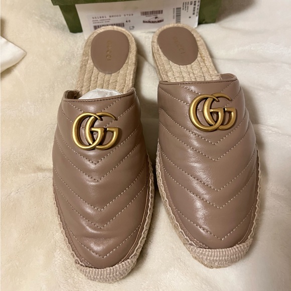 Gucci double G leather espadrilles slides - Picture 1 of 6